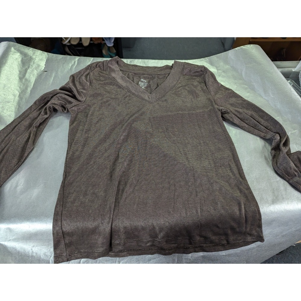 Mossimo womens XL long sleeve ‎ rib V-neck shirt top brown NWT
